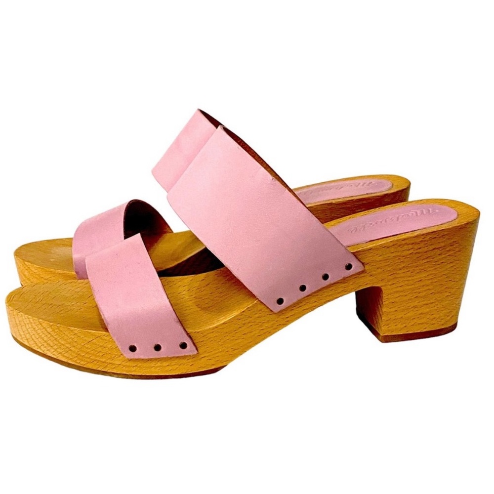 Madewell Pink Platform Wooden Heel Shoes sandals Dual Leather Strap Slip On 9.5